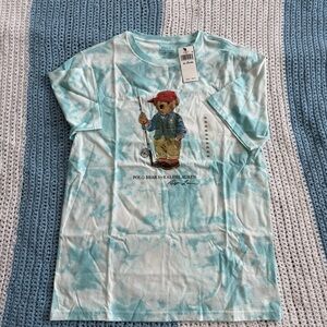 Ralph Lauren Kids Polo Bear Tie-Dye Tee in Light Blue and White